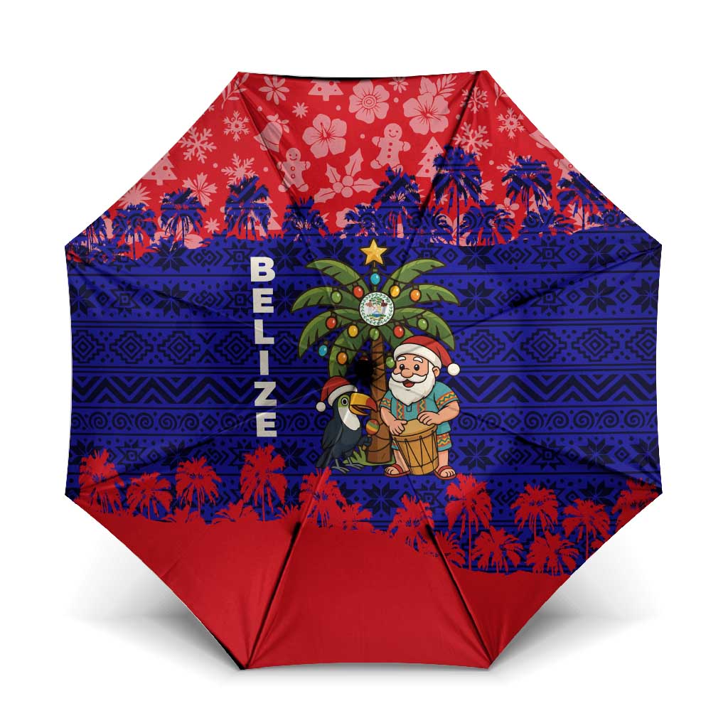 Belize Christmas Umbrella with Santa Toucan Palm Tree and Tribal Holiday Pattern - Wonder Print Shop