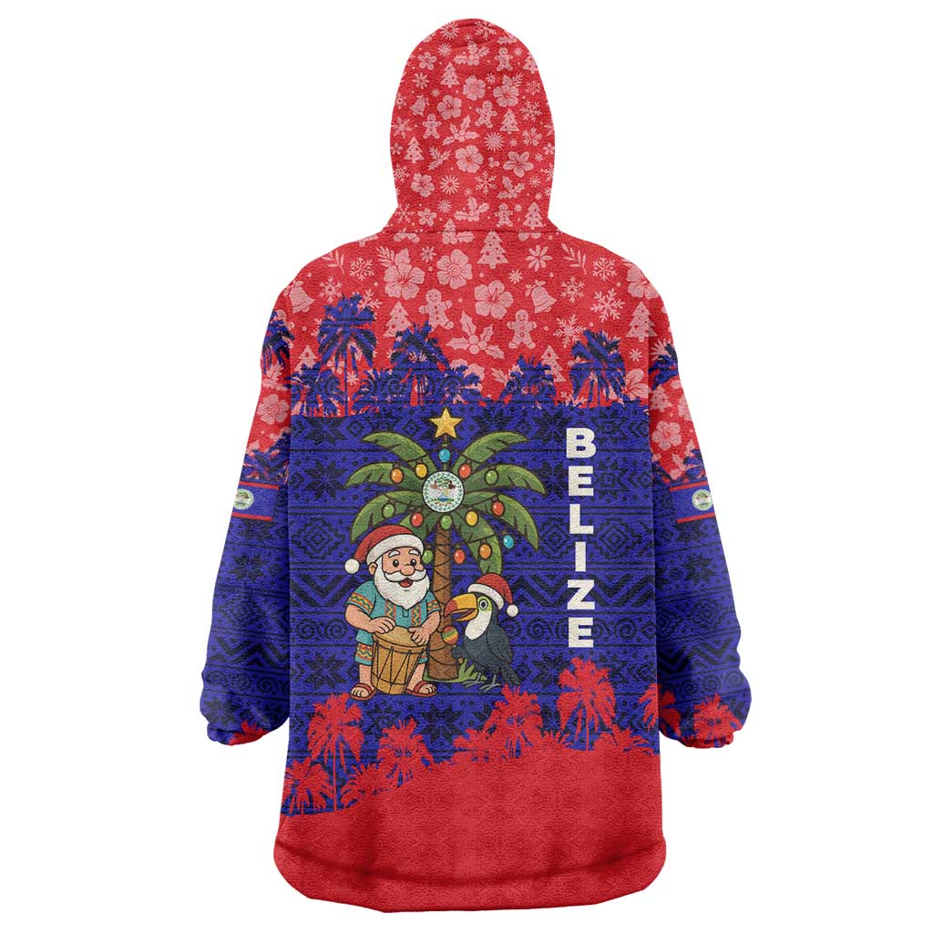 Belize Christmas Wearable Blanket Hoodie with Santa Toucan Palm Tree and Tribal Holiday Pattern - Wonder Print Shop