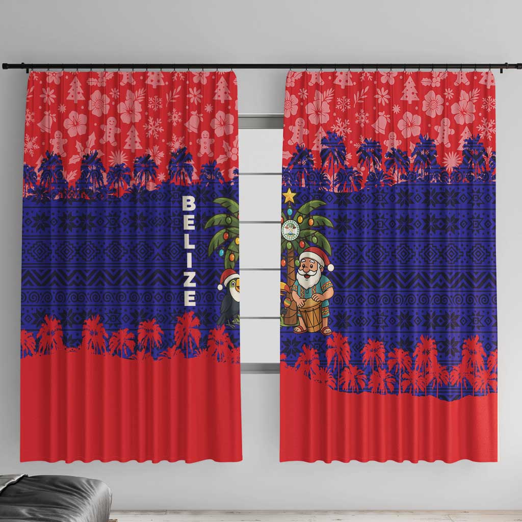 Belize Christmas Window Curtain with Santa Toucan Palm Tree and Tribal Holiday Pattern - Wonder Print Shop