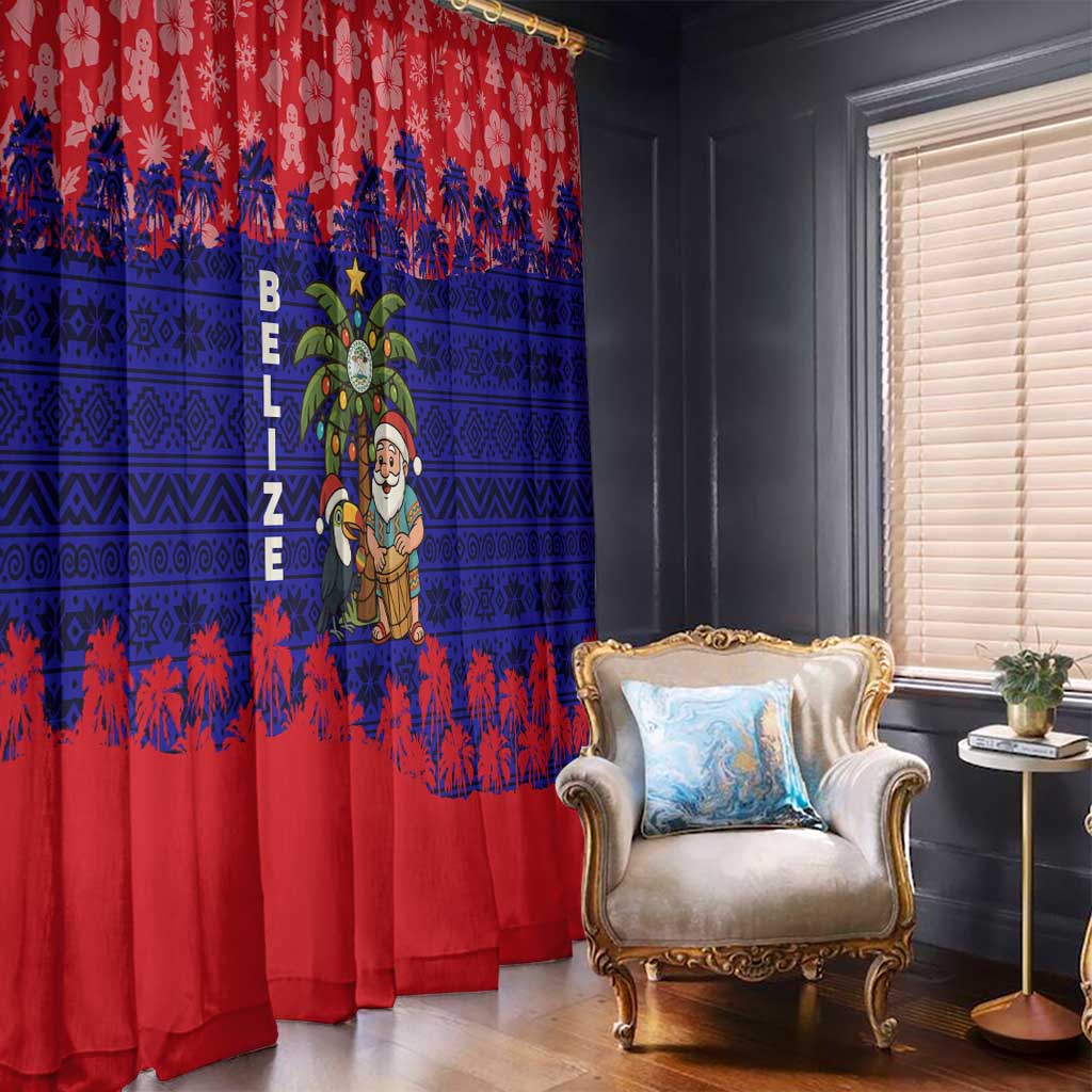 Belize Christmas Window Curtain with Santa Toucan Palm Tree and Tribal Holiday Pattern - Wonder Print Shop