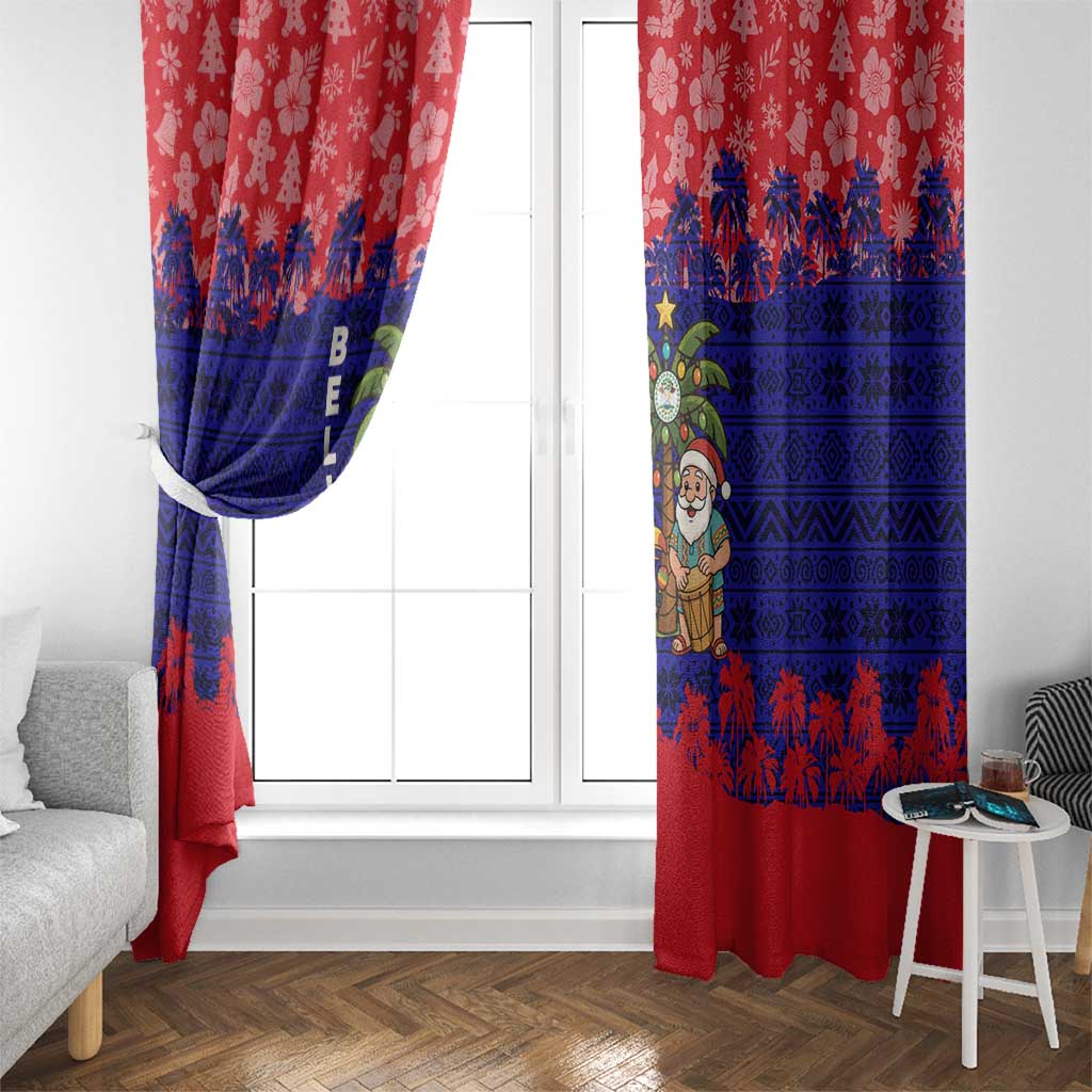 Belize Christmas Window Curtain with Santa Toucan Palm Tree and Tribal Holiday Pattern - Wonder Print Shop