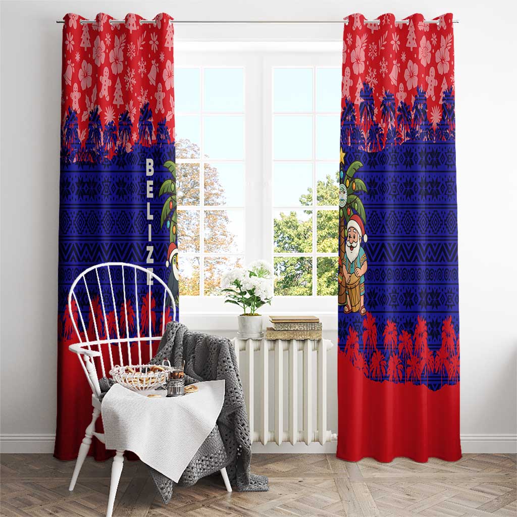 Belize Christmas Window Curtain with Santa Toucan Palm Tree and Tribal Holiday Pattern - Wonder Print Shop