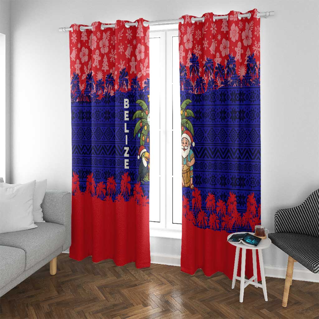Belize Christmas Window Curtain with Santa Toucan Palm Tree and Tribal Holiday Pattern - Wonder Print Shop