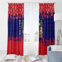Belize Christmas Window Curtain with Santa Toucan Palm Tree and Tribal Holiday Pattern - Wonder Print Shop