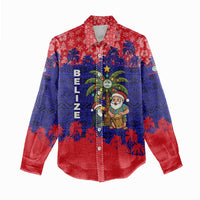 Belize Christmas Women Casual Shirt with Santa Toucan Palm Tree and Tribal Holiday Pattern - Wonder Print Shop