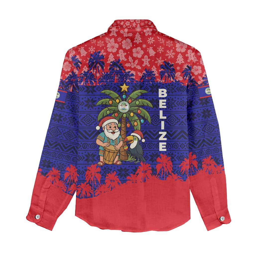 Belize Christmas Women Casual Shirt with Santa Toucan Palm Tree and Tribal Holiday Pattern - Wonder Print Shop