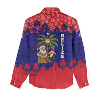 Belize Christmas Women Casual Shirt with Santa Toucan Palm Tree and Tribal Holiday Pattern - Wonder Print Shop