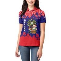 Belize Christmas Women Polo Shirt with Santa Toucan Palm Tree and Tribal Holiday Pattern - Wonder Print Shop