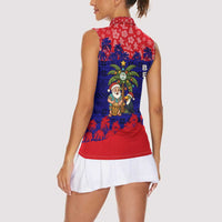 Belize Christmas Women Sleeveless Polo Shirt with Santa Toucan Palm Tree and Tribal Holiday Pattern - Wonder Print Shop