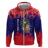 Belize Christmas Zip Hoodie with Santa Toucan Palm Tree and Tribal Holiday Pattern - Wonder Print Shop