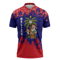 Belize Christmas Zipper Polo Shirt with Santa Toucan Palm Tree and Tribal Holiday Pattern - Wonder Print Shop