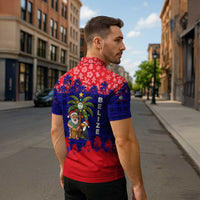 Belize Christmas Zipper Polo Shirt with Santa Toucan Palm Tree and Tribal Holiday Pattern - Wonder Print Shop