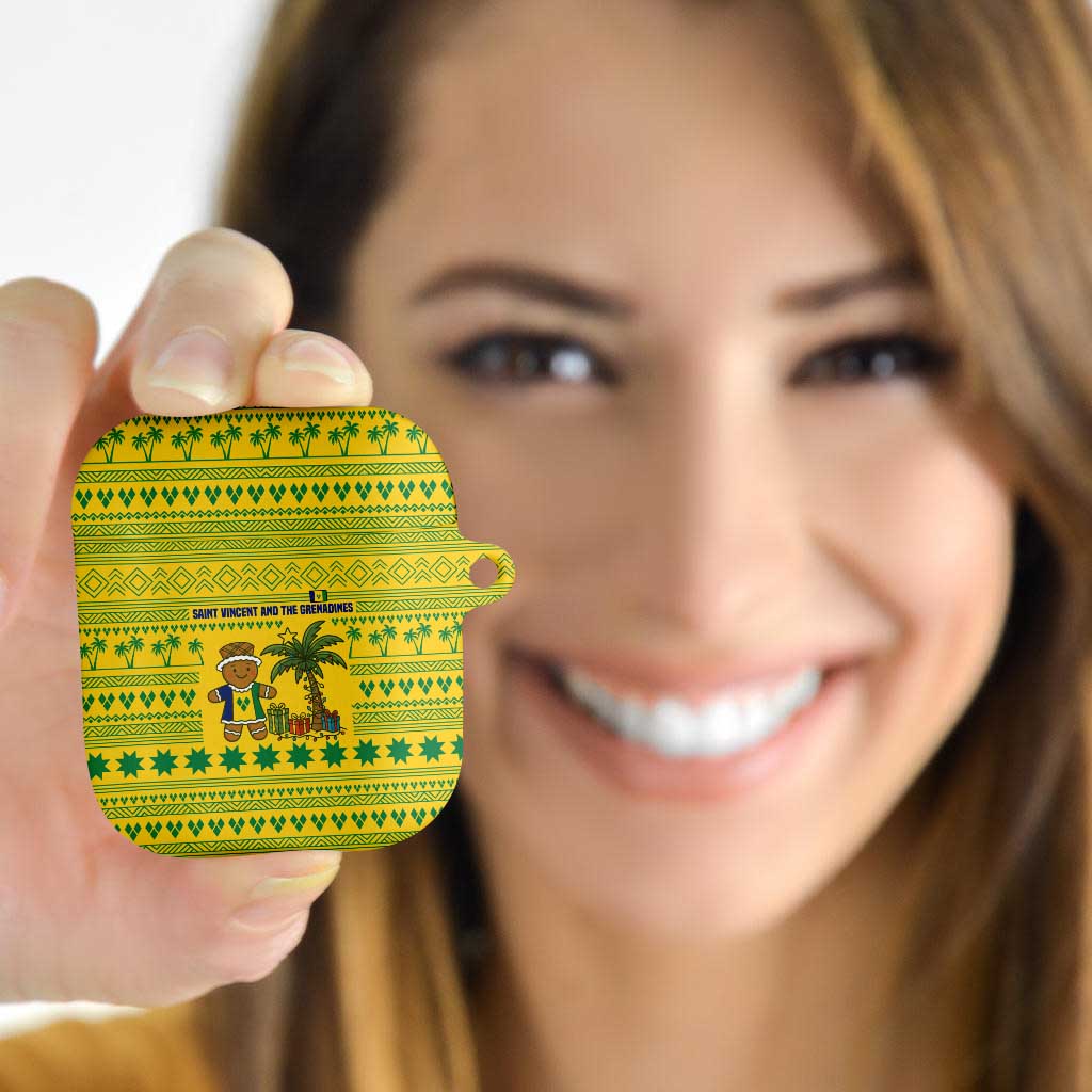 Saint Vincent and the Grenadines Christmas AirPods Case with Gingerbread Boy Palm Tree and Traditional Pattern - Wonder Print Shop