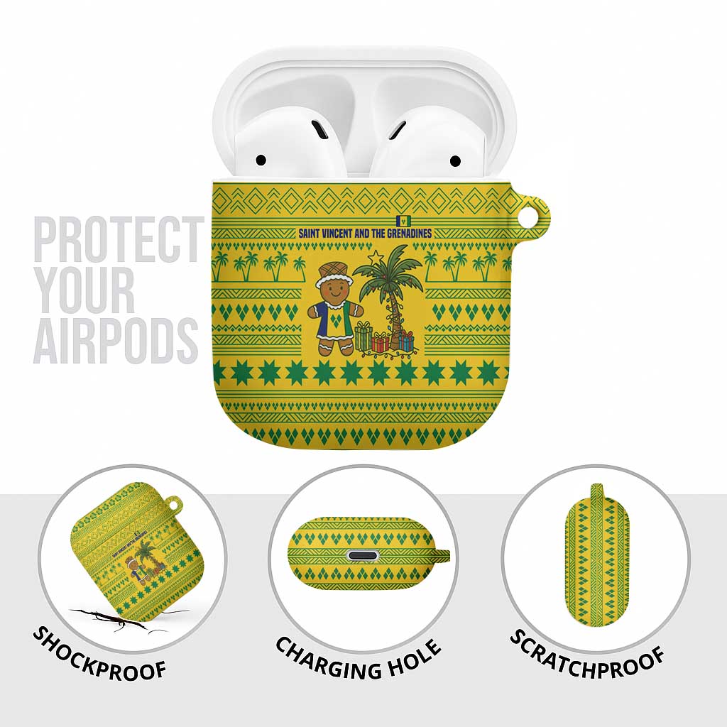 Saint Vincent and the Grenadines Christmas AirPods Case with Gingerbread Boy Palm Tree and Traditional Pattern - Wonder Print Shop