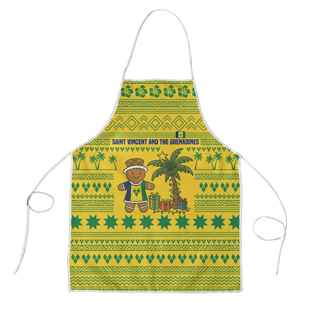Saint Vincent and the Grenadines Christmas Apron with Gingerbread Boy Palm Tree and Traditional Pattern - Wonder Print Shop
