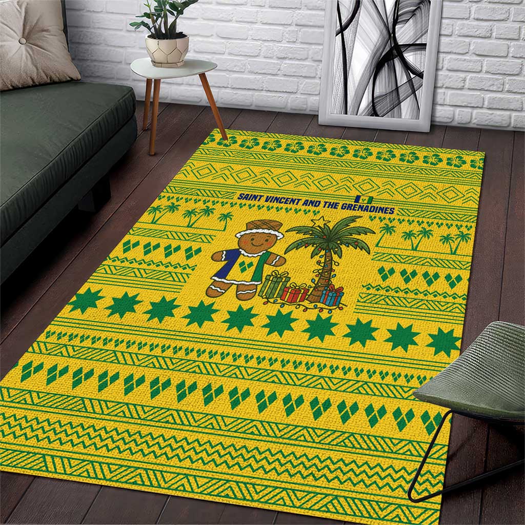 Saint Vincent and the Grenadines Christmas Area Rug with Gingerbread Boy Palm Tree and Traditional Pattern - Wonder Print Shop