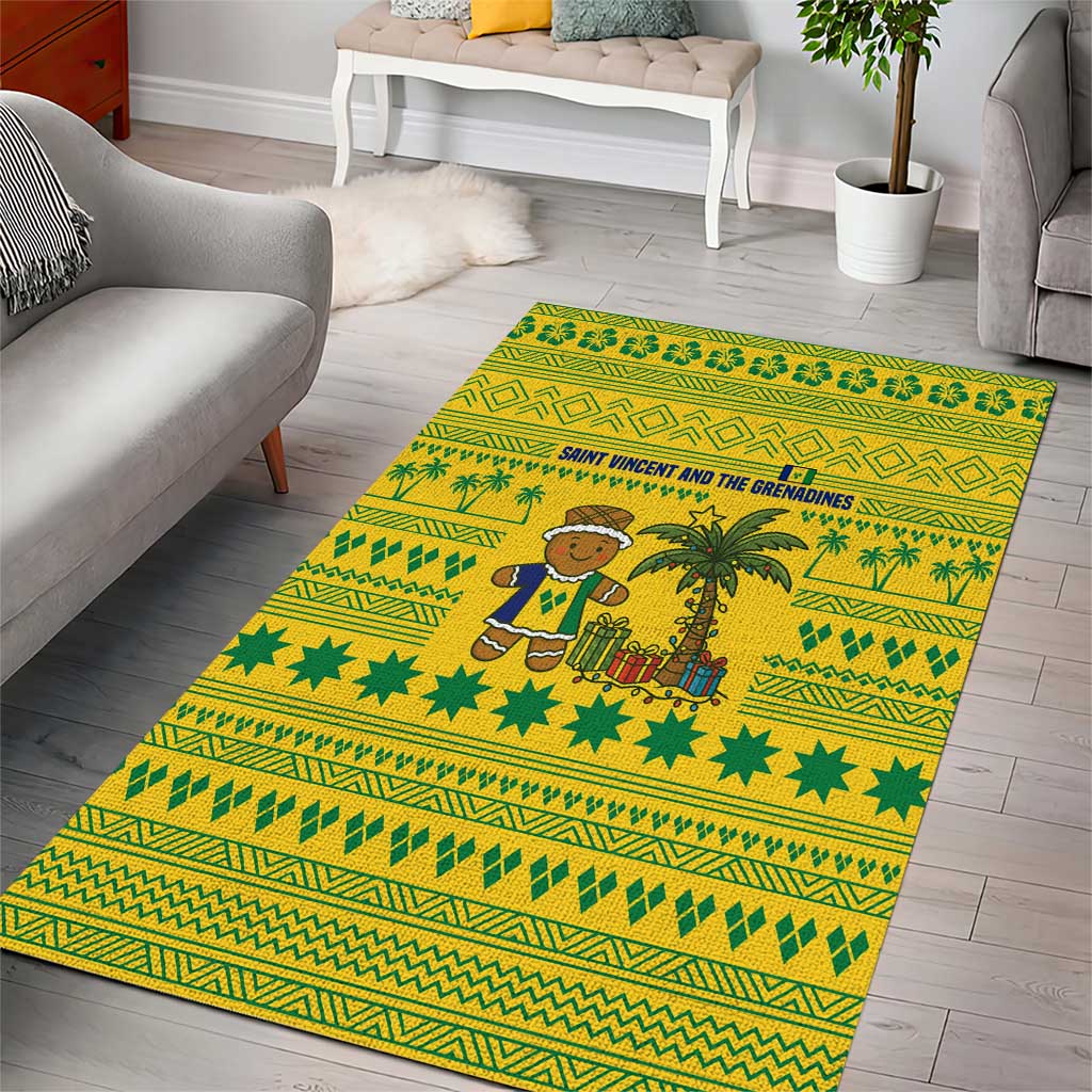 Saint Vincent and the Grenadines Christmas Area Rug with Gingerbread Boy Palm Tree and Traditional Pattern - Wonder Print Shop