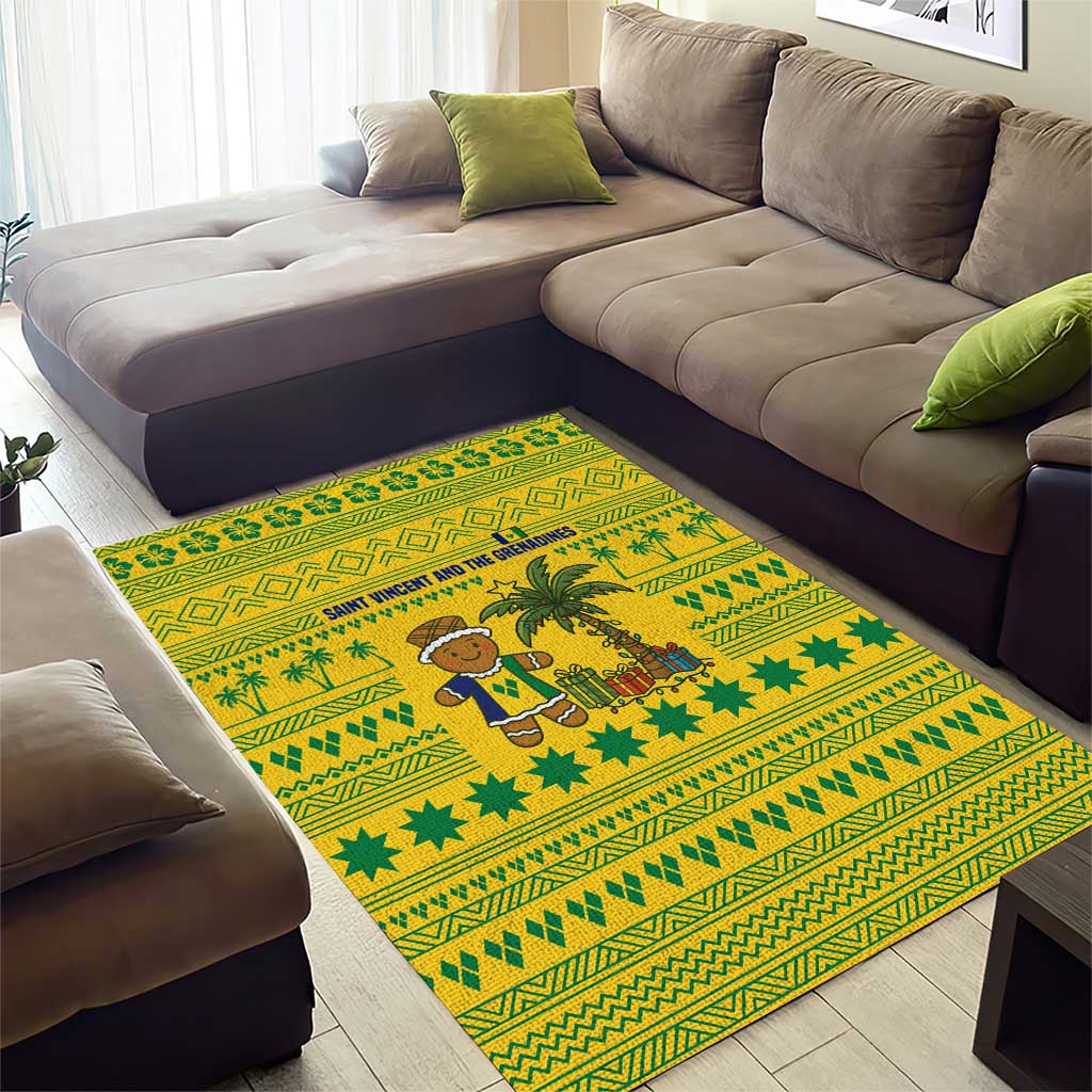 Saint Vincent and the Grenadines Christmas Area Rug with Gingerbread Boy Palm Tree and Traditional Pattern - Wonder Print Shop
