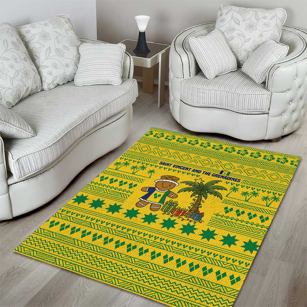 Saint Vincent and the Grenadines Christmas Area Rug with Gingerbread Boy Palm Tree and Traditional Pattern - Wonder Print Shop