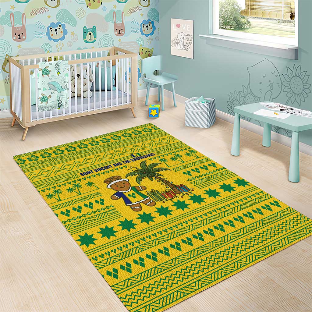 Saint Vincent and the Grenadines Christmas Area Rug with Gingerbread Boy Palm Tree and Traditional Pattern - Wonder Print Shop