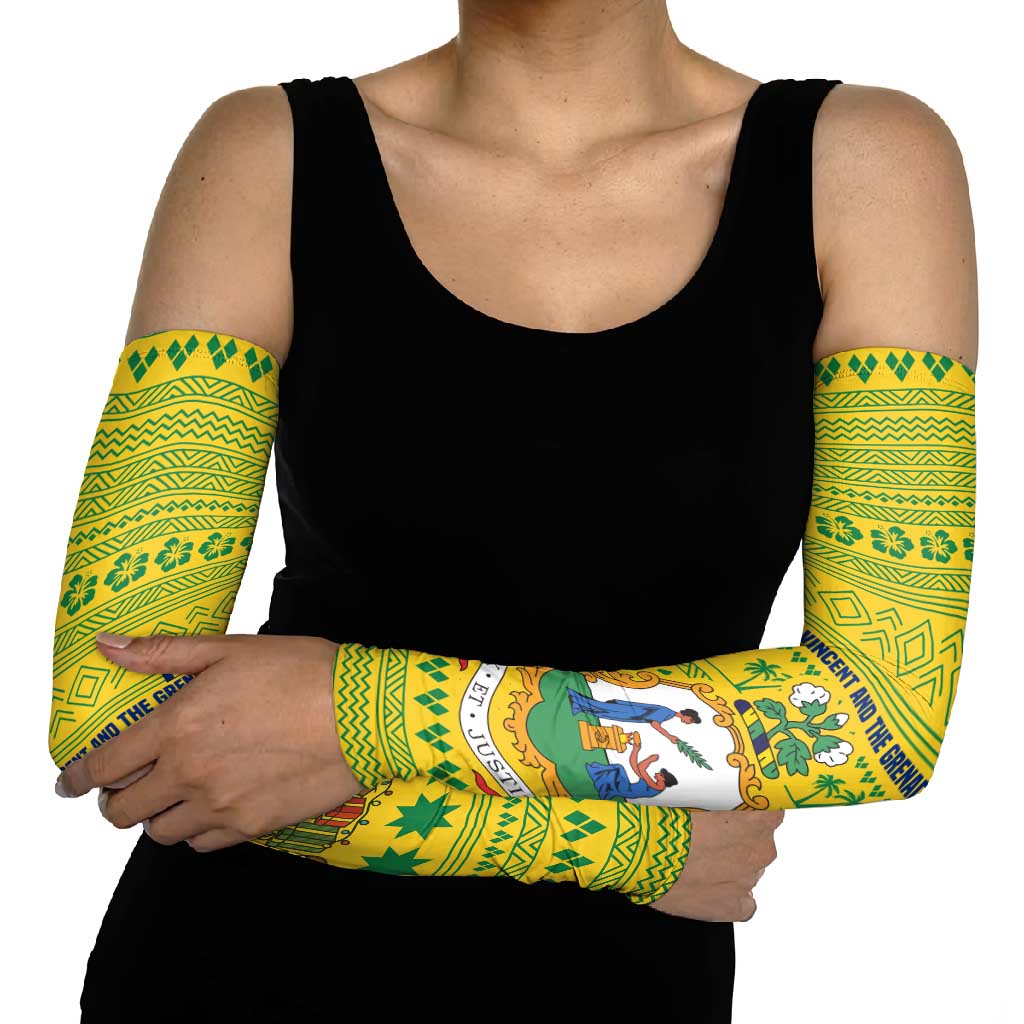 Saint Vincent and the Grenadines Christmas Arm Sleeves with Gingerbread Boy Palm Tree and Traditional Pattern - Wonder Print Shop