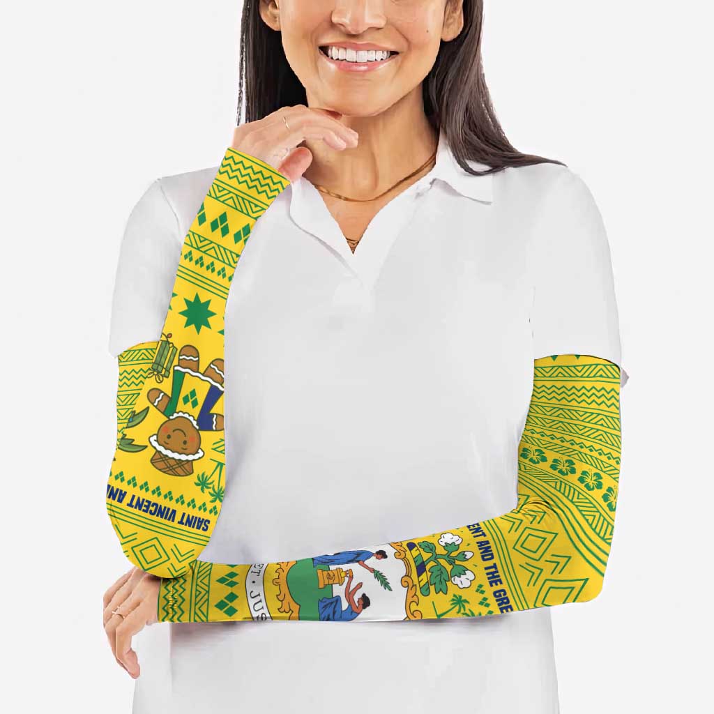 Saint Vincent and the Grenadines Christmas Arm Sleeves with Gingerbread Boy Palm Tree and Traditional Pattern - Wonder Print Shop