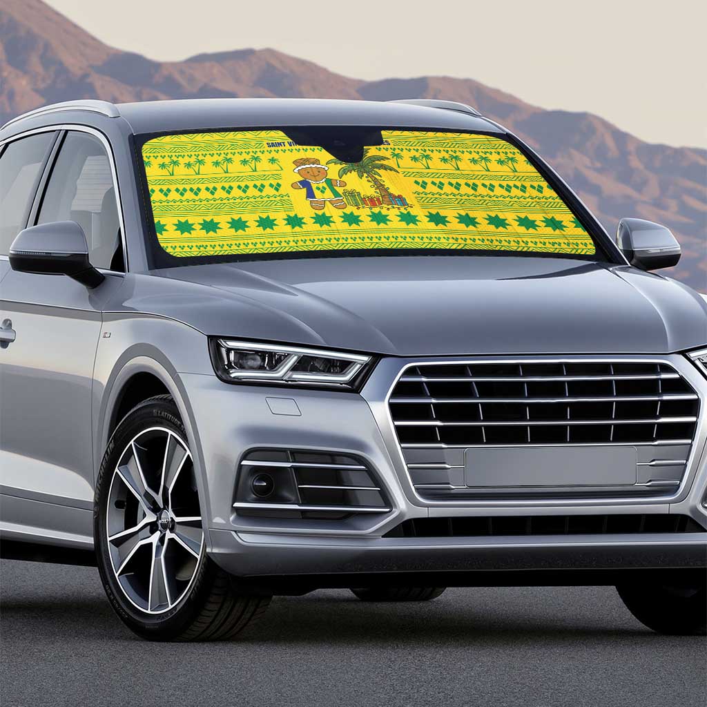 Saint Vincent and the Grenadines Christmas Auto Sun Shade with Gingerbread Boy Palm Tree and Traditional Pattern - Wonder Print Shop