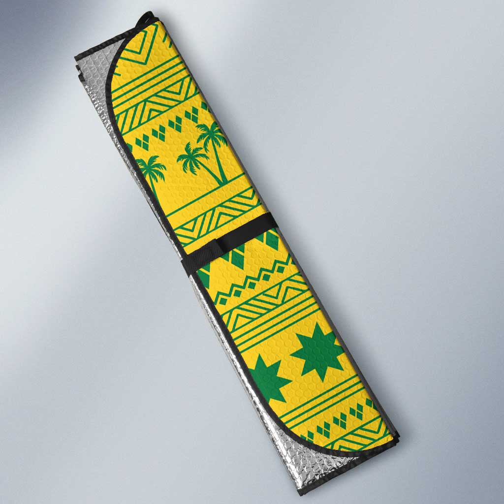 Saint Vincent and the Grenadines Christmas Auto Sun Shade with Gingerbread Boy Palm Tree and Traditional Pattern - Wonder Print Shop