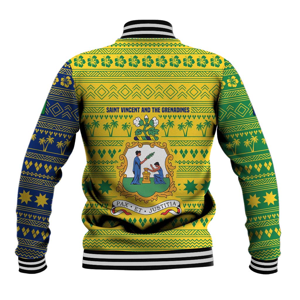 Saint Vincent and the Grenadines Christmas Baseball Jacket with Gingerbread Boy Palm Tree and Traditional Pattern - Wonder Print Shop