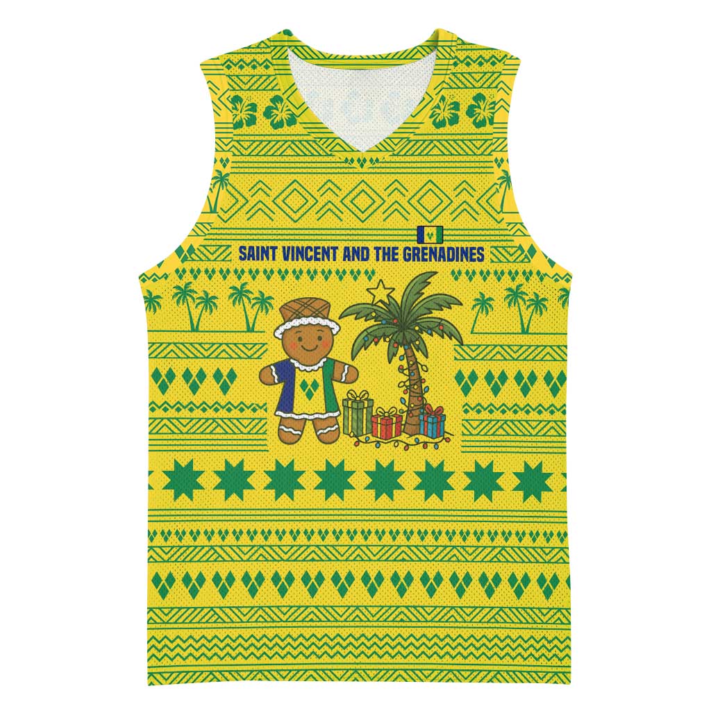 Saint Vincent and the Grenadines Christmas Basketball Jersey with Gingerbread Boy Palm Tree and Traditional Pattern - Wonder Print Shop