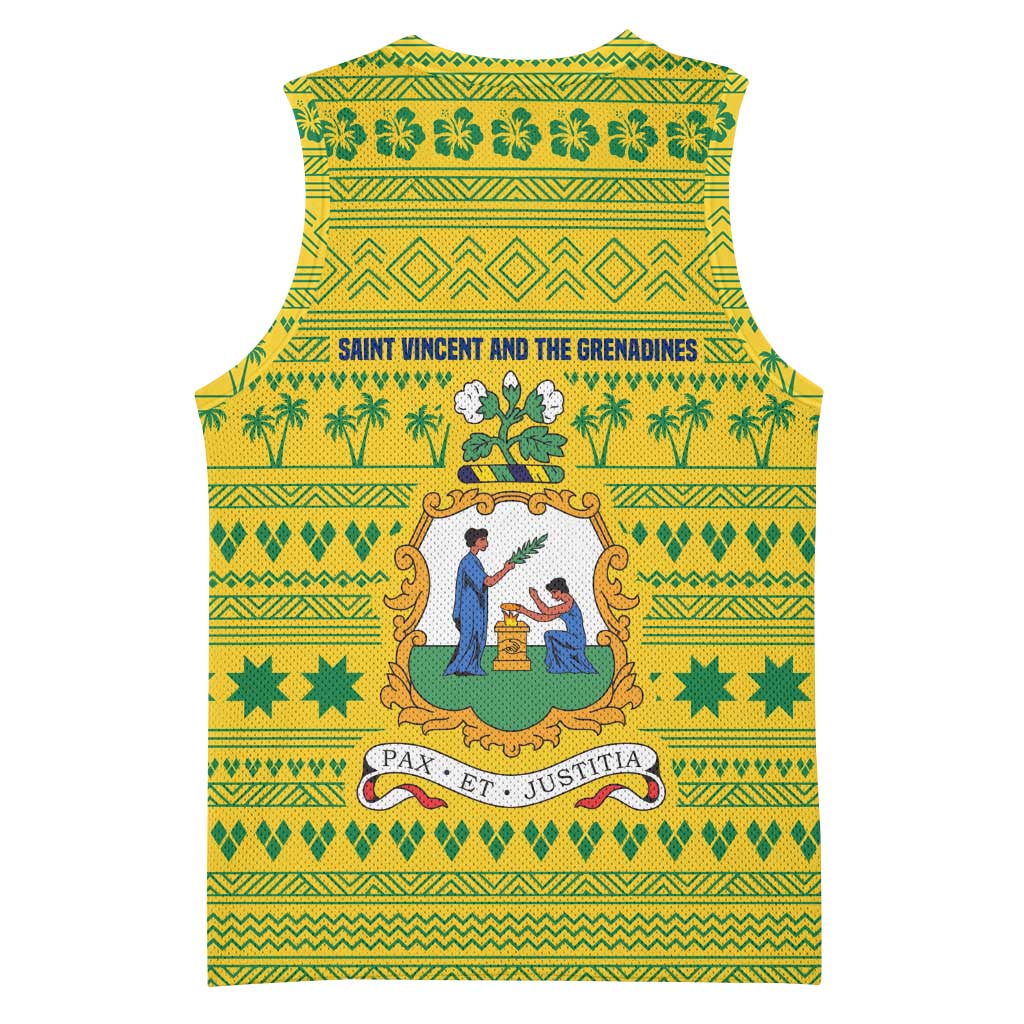 Saint Vincent and the Grenadines Christmas Basketball Jersey with Gingerbread Boy Palm Tree and Traditional Pattern - Wonder Print Shop