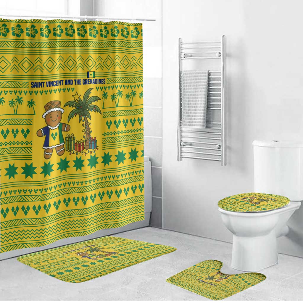 Saint Vincent and the Grenadines Christmas Bathroom Set with Gingerbread Boy Palm Tree and Traditional Pattern - Wonder Print Shop