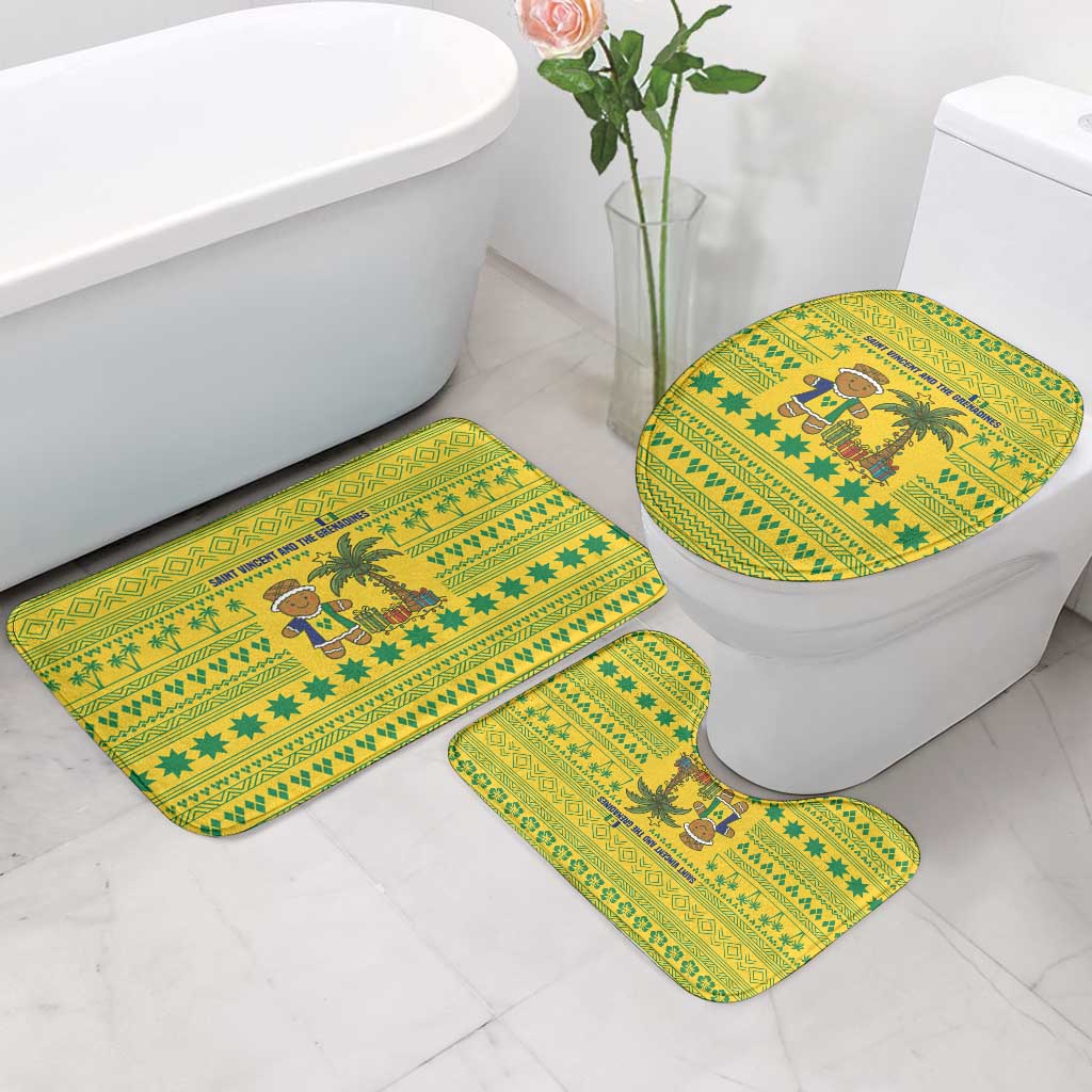 Saint Vincent and the Grenadines Christmas Bathroom Set with Gingerbread Boy Palm Tree and Traditional Pattern - Wonder Print Shop