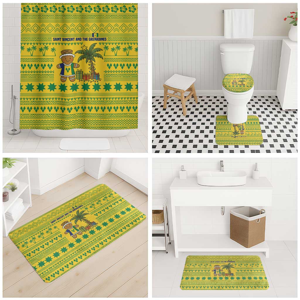Saint Vincent and the Grenadines Christmas Bathroom Set with Gingerbread Boy Palm Tree and Traditional Pattern - Wonder Print Shop