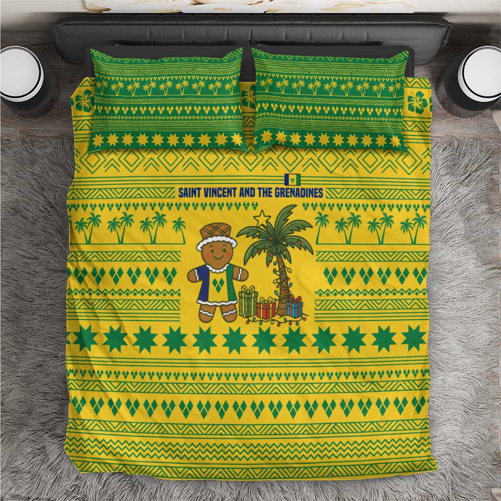 Saint Vincent and the Grenadines Christmas Bedding Set with Gingerbread Boy Palm Tree and Traditional Pattern - Wonder Print Shop