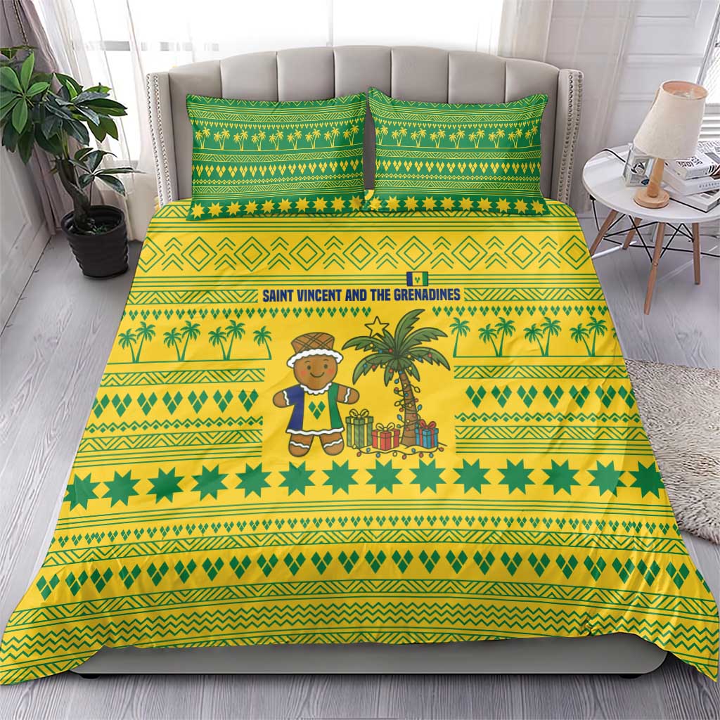 Saint Vincent and the Grenadines Christmas Bedding Set with Gingerbread Boy Palm Tree and Traditional Pattern - Wonder Print Shop