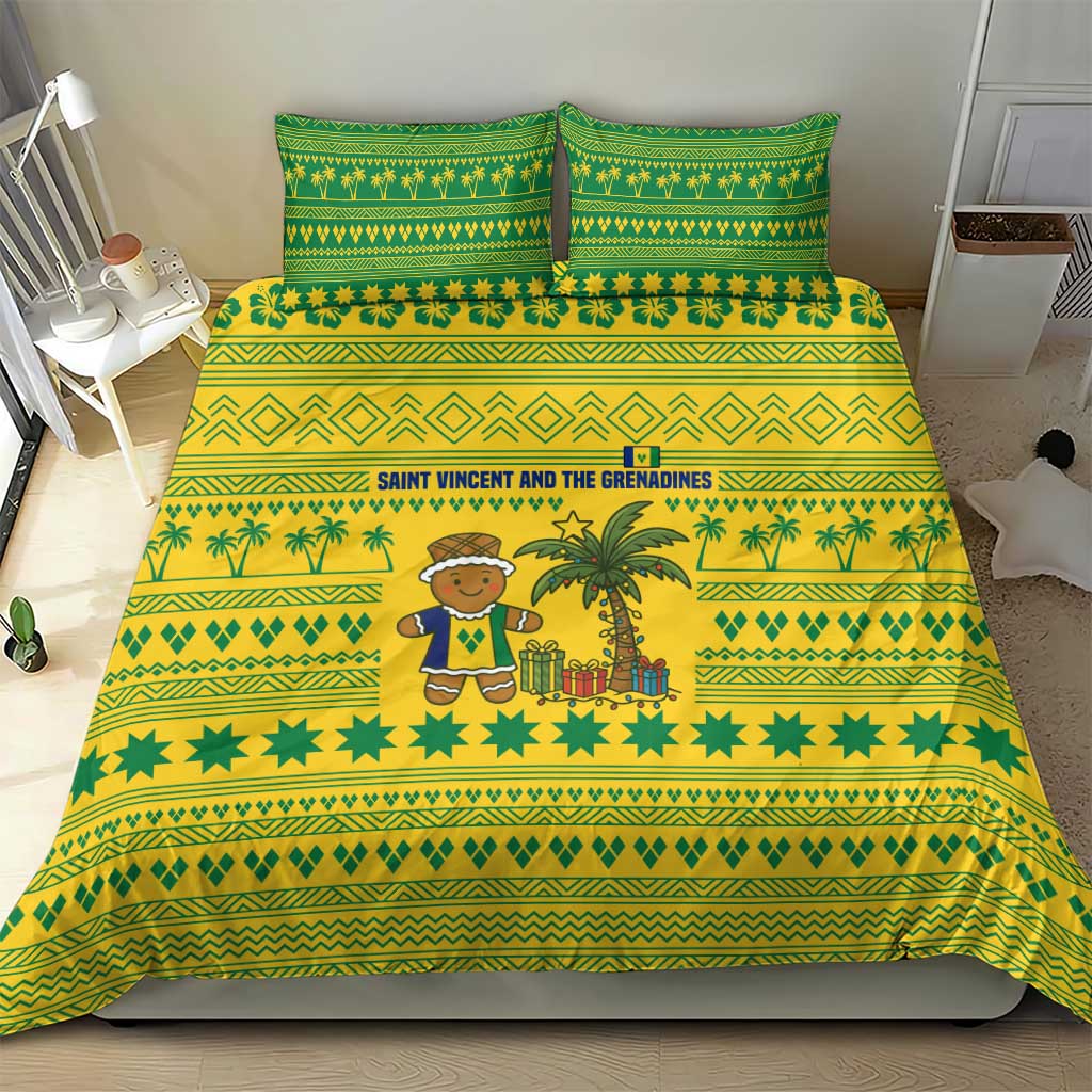 Saint Vincent and the Grenadines Christmas Bedding Set with Gingerbread Boy Palm Tree and Traditional Pattern - Wonder Print Shop