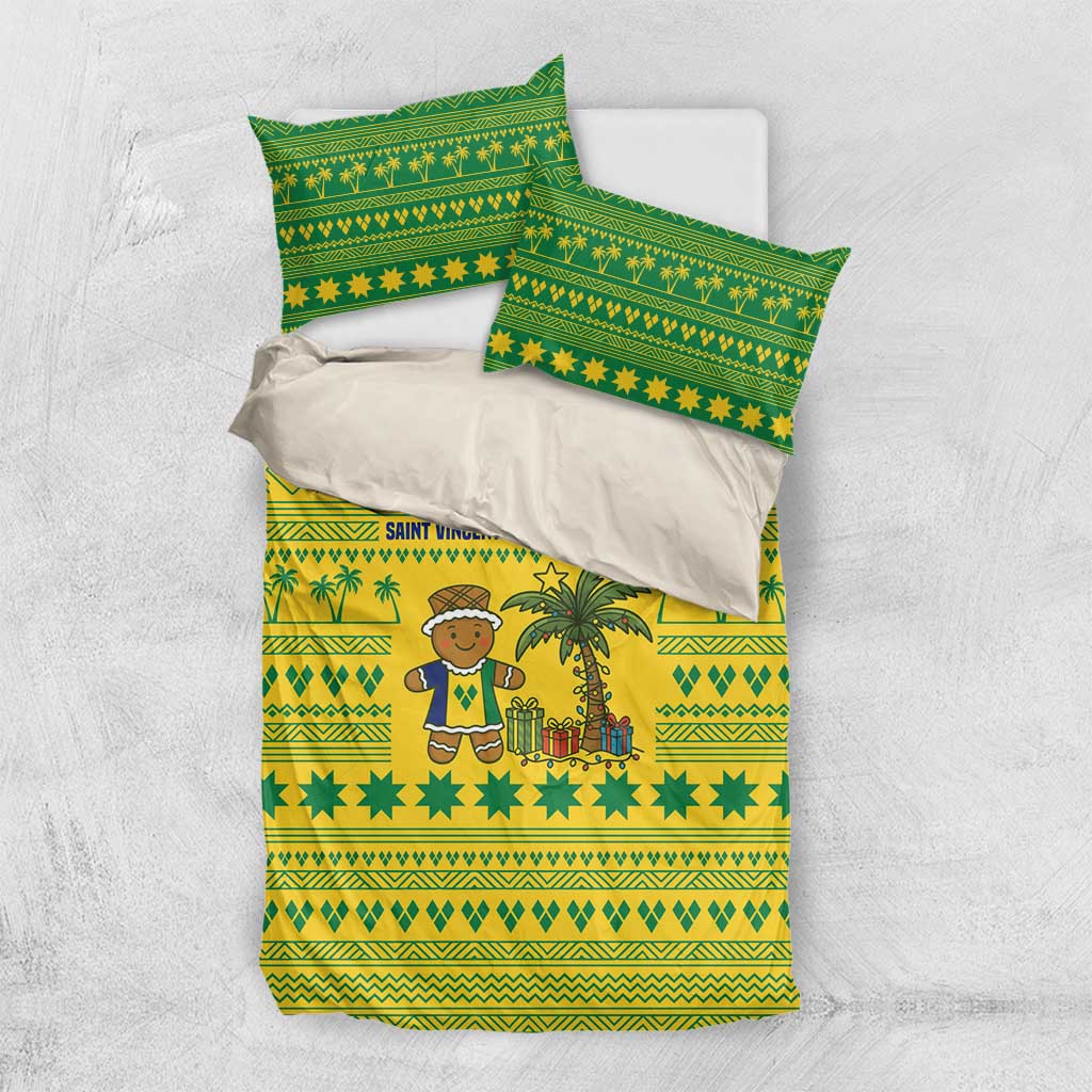 Saint Vincent and the Grenadines Christmas Bedding Set with Gingerbread Boy Palm Tree and Traditional Pattern - Wonder Print Shop