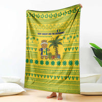 Saint Vincent and the Grenadines Christmas Blanket with Gingerbread Boy Palm Tree and Traditional Pattern - Wonder Print Shop