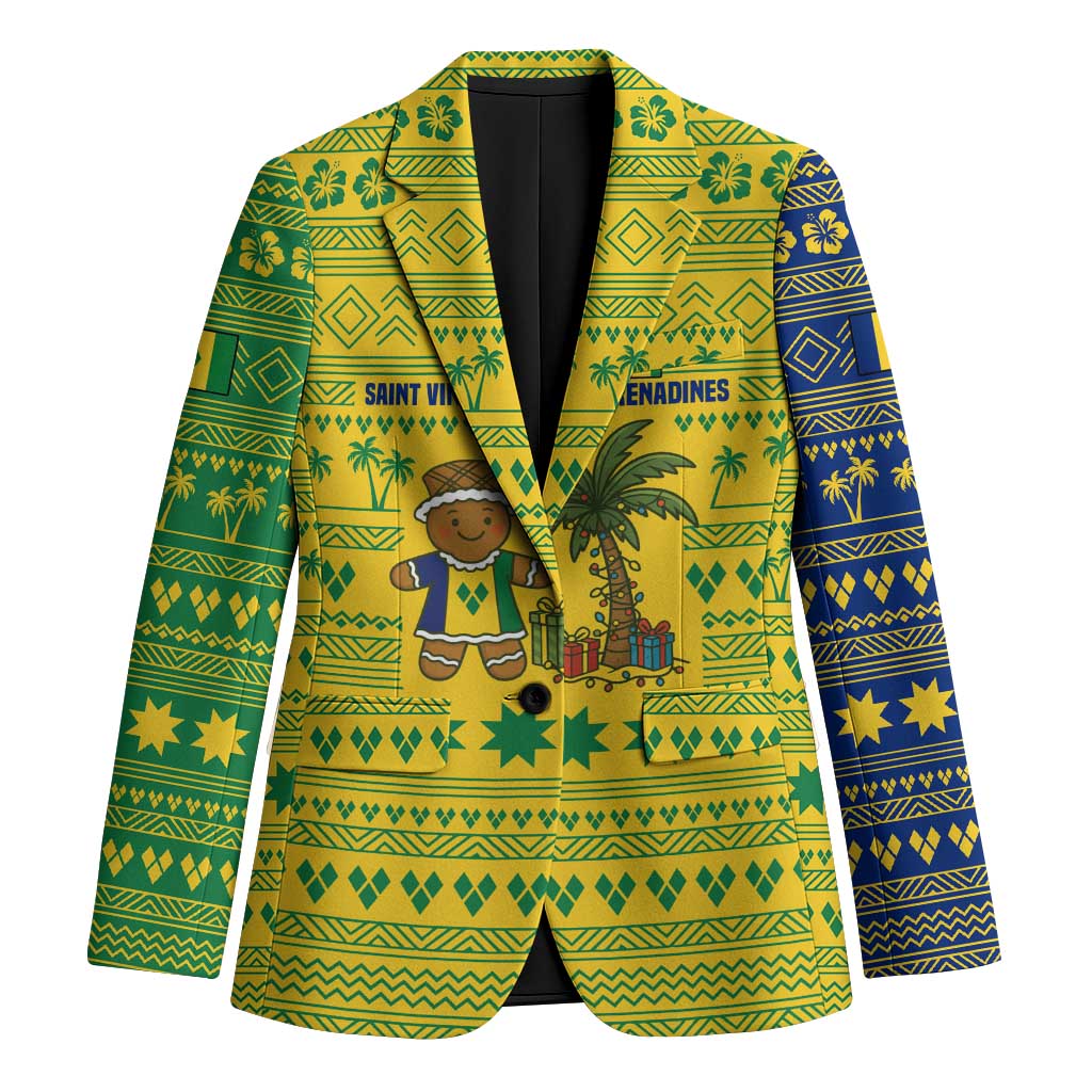 Saint Vincent and the Grenadines Christmas Blazer with Gingerbread Boy Palm Tree and Traditional Pattern - Wonder Print Shop