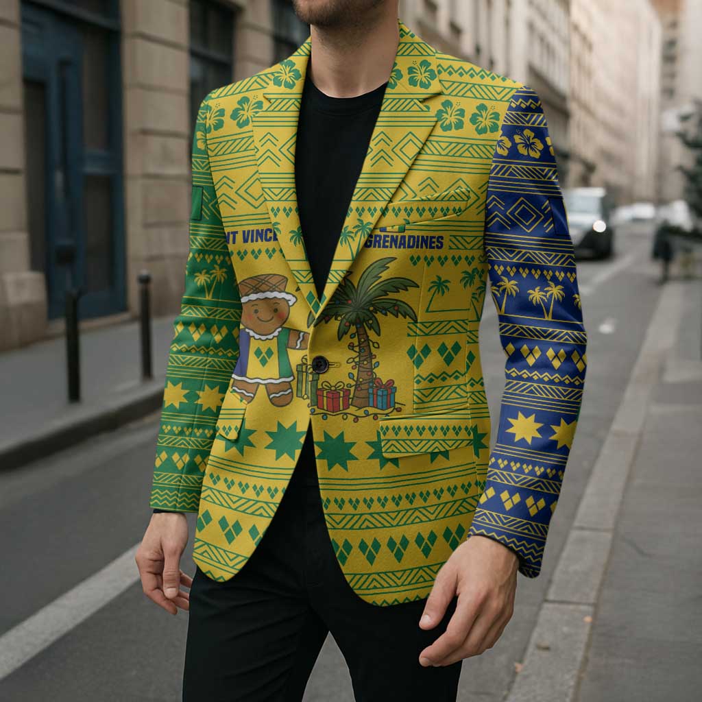 Saint Vincent and the Grenadines Christmas Blazer with Gingerbread Boy Palm Tree and Traditional Pattern - Wonder Print Shop