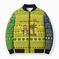 Saint Vincent and the Grenadines Christmas Bomber Puffer Jacket with Gingerbread Boy Palm Tree and Traditional Pattern - Wonder Print Shop