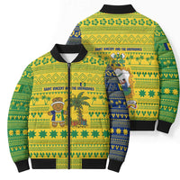 Saint Vincent and the Grenadines Christmas Bomber Puffer Jacket with Gingerbread Boy Palm Tree and Traditional Pattern - Wonder Print Shop