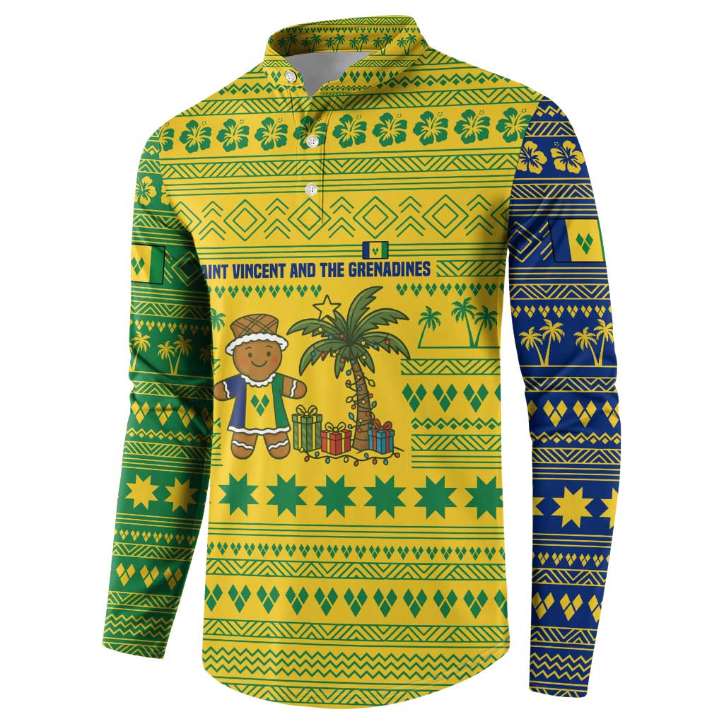 Saint Vincent and the Grenadines Christmas Button Sweatshirt with Gingerbread Boy Palm Tree and Traditional Pattern - Wonder Print Shop