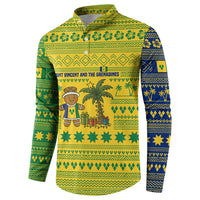 Saint Vincent and the Grenadines Christmas Button Sweatshirt with Gingerbread Boy Palm Tree and Traditional Pattern - Wonder Print Shop