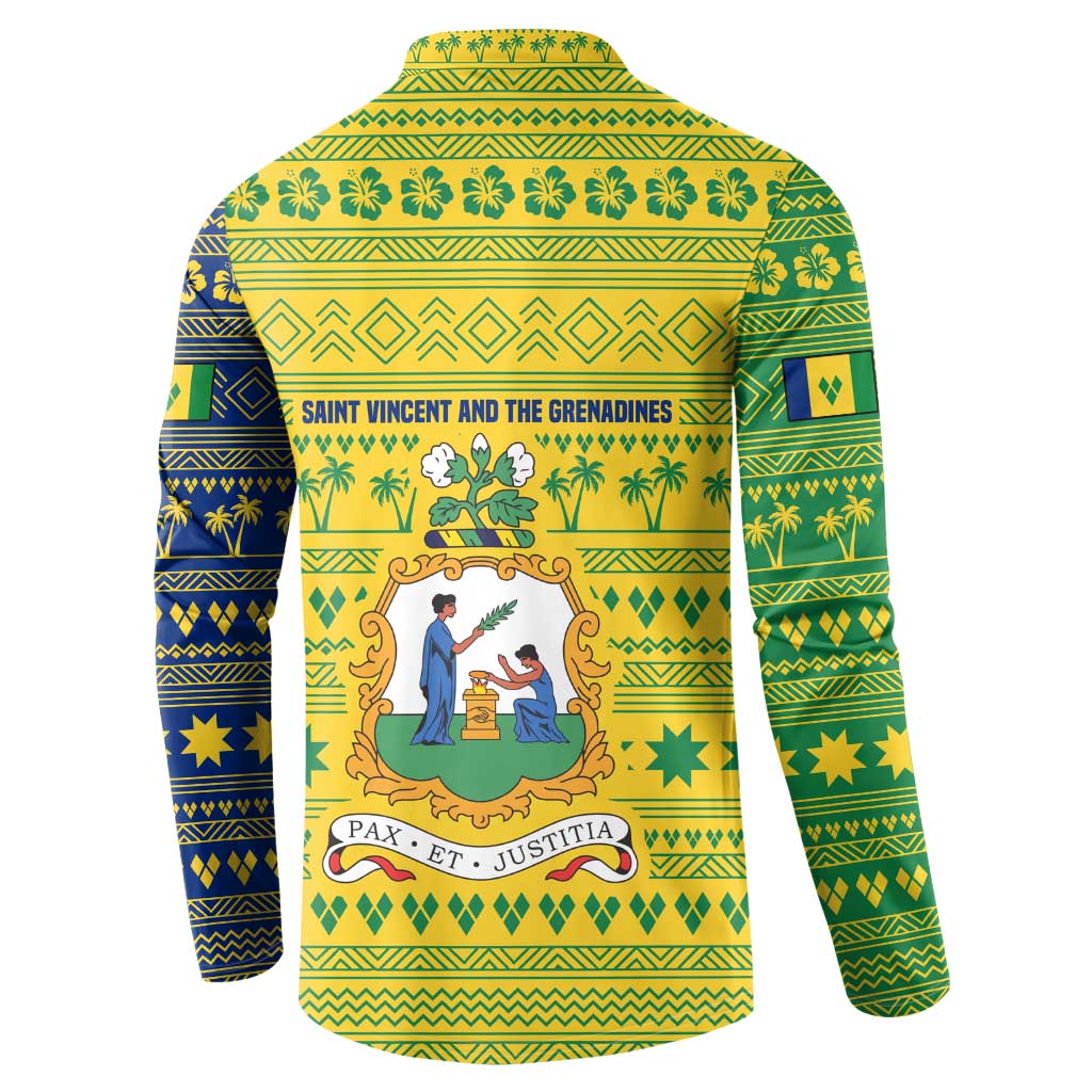 Saint Vincent and the Grenadines Christmas Button Sweatshirt with Gingerbread Boy Palm Tree and Traditional Pattern - Wonder Print Shop