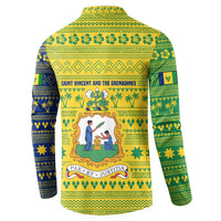 Saint Vincent and the Grenadines Christmas Button Sweatshirt with Gingerbread Boy Palm Tree and Traditional Pattern - Wonder Print Shop