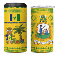 Saint Vincent and the Grenadines Christmas 4 in 1 Can Cooler Tumbler with Gingerbread Boy Palm Tree and Traditional Pattern - Wonder Print Shop