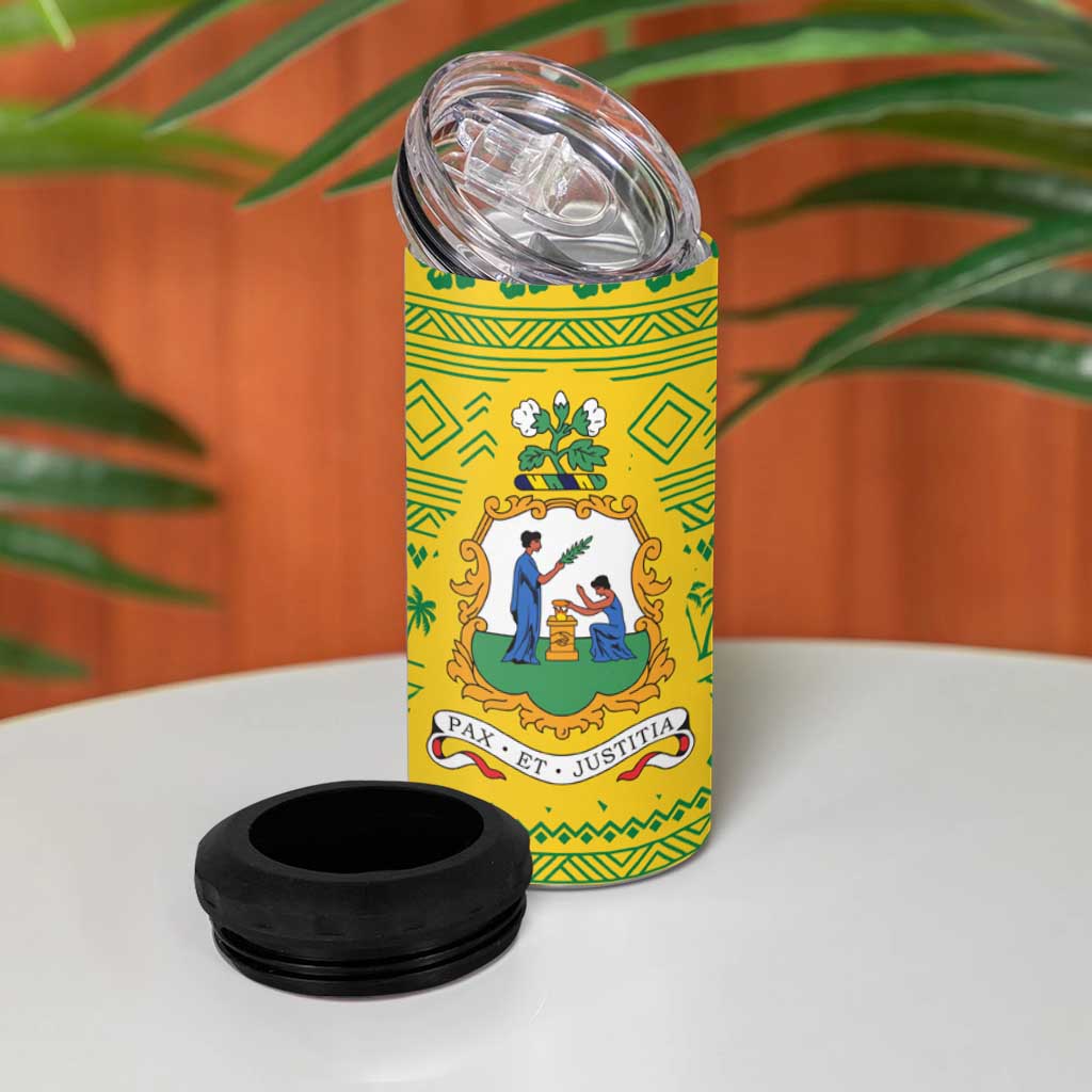 Saint Vincent and the Grenadines Christmas 4 in 1 Can Cooler Tumbler with Gingerbread Boy Palm Tree and Traditional Pattern - Wonder Print Shop