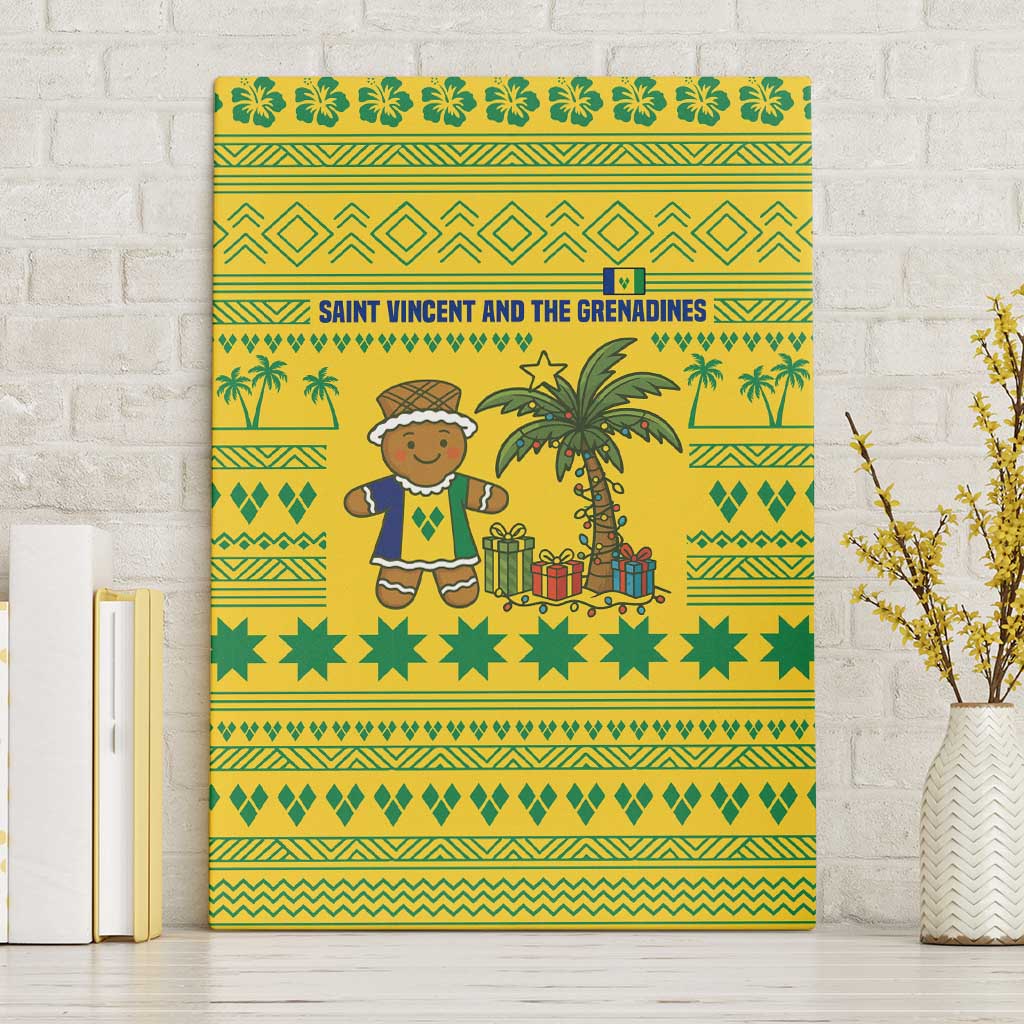 Saint Vincent and the Grenadines Christmas Canvas Wall Art with Gingerbread Boy Palm Tree and Traditional Pattern - Wonder Print Shop